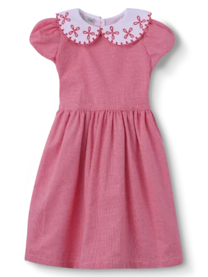 VESTIDO INFANTIL GOLA BORDADA MINI XADREZ VERMELHO
