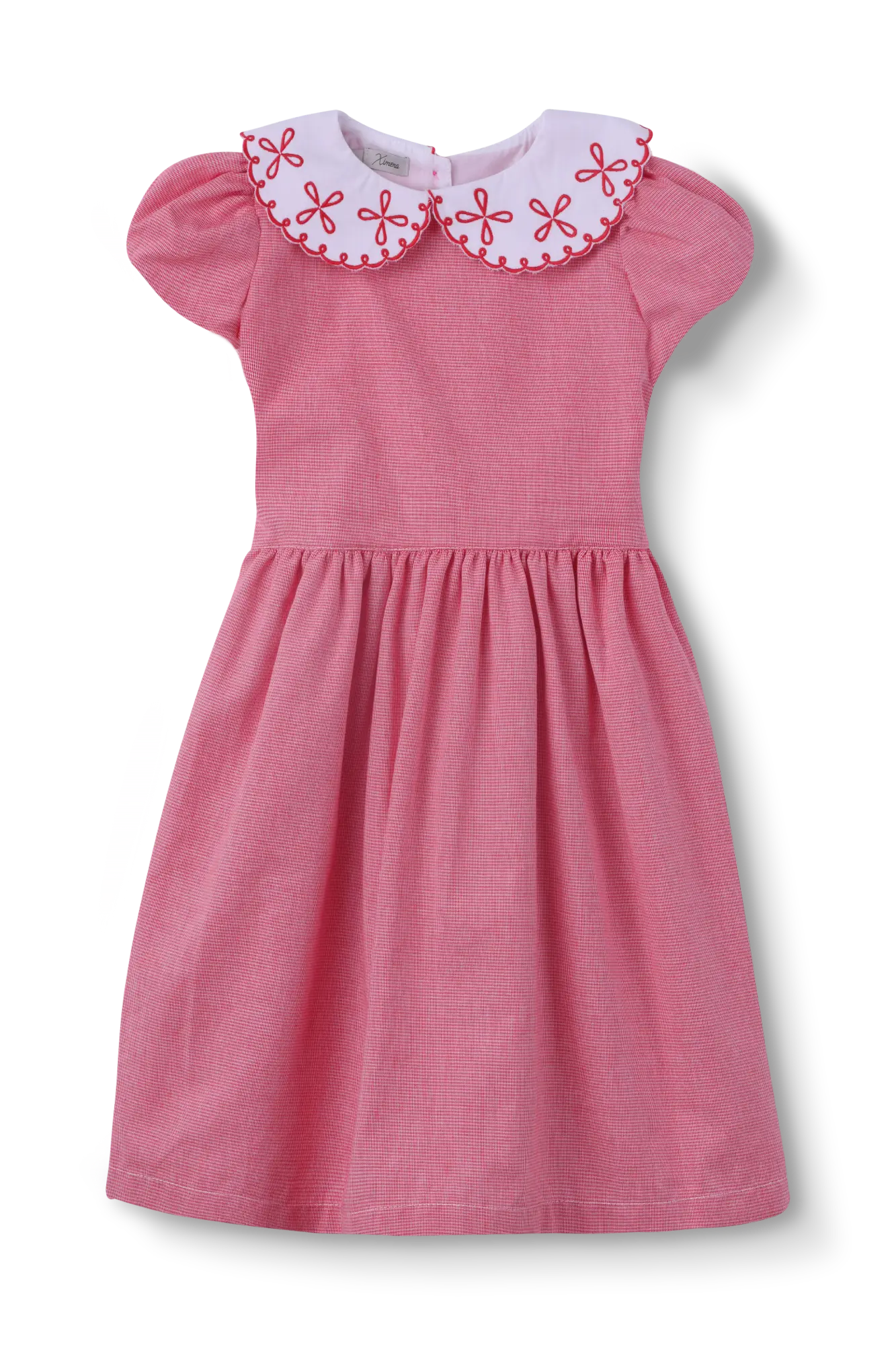VESTIDO INFANTIL GOLA BORDADA MINI XADREZ VERMELHO