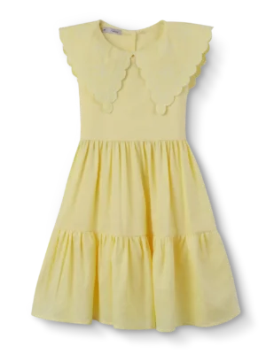 VESTIDO INFANTIL 3 MARIAS GOLA BORDADA LINHO AMARELO