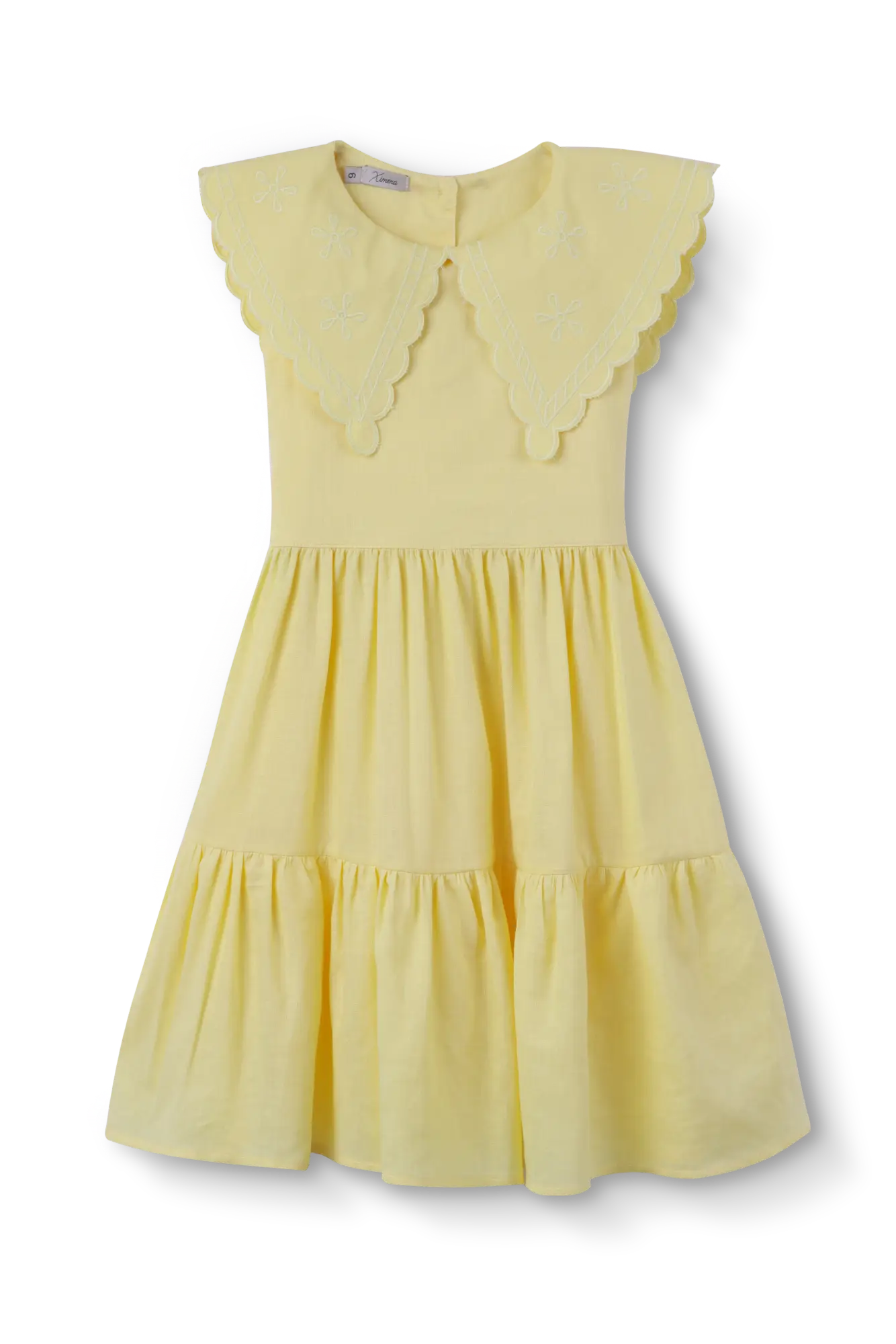 VESTIDO INFANTIL 3 MARIAS GOLA BORDADA LINHO AMARELO