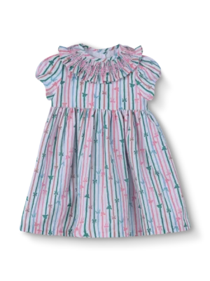 VESTIDO BEBÊ GOLA SMOCK ESTAMPA LAÇOS