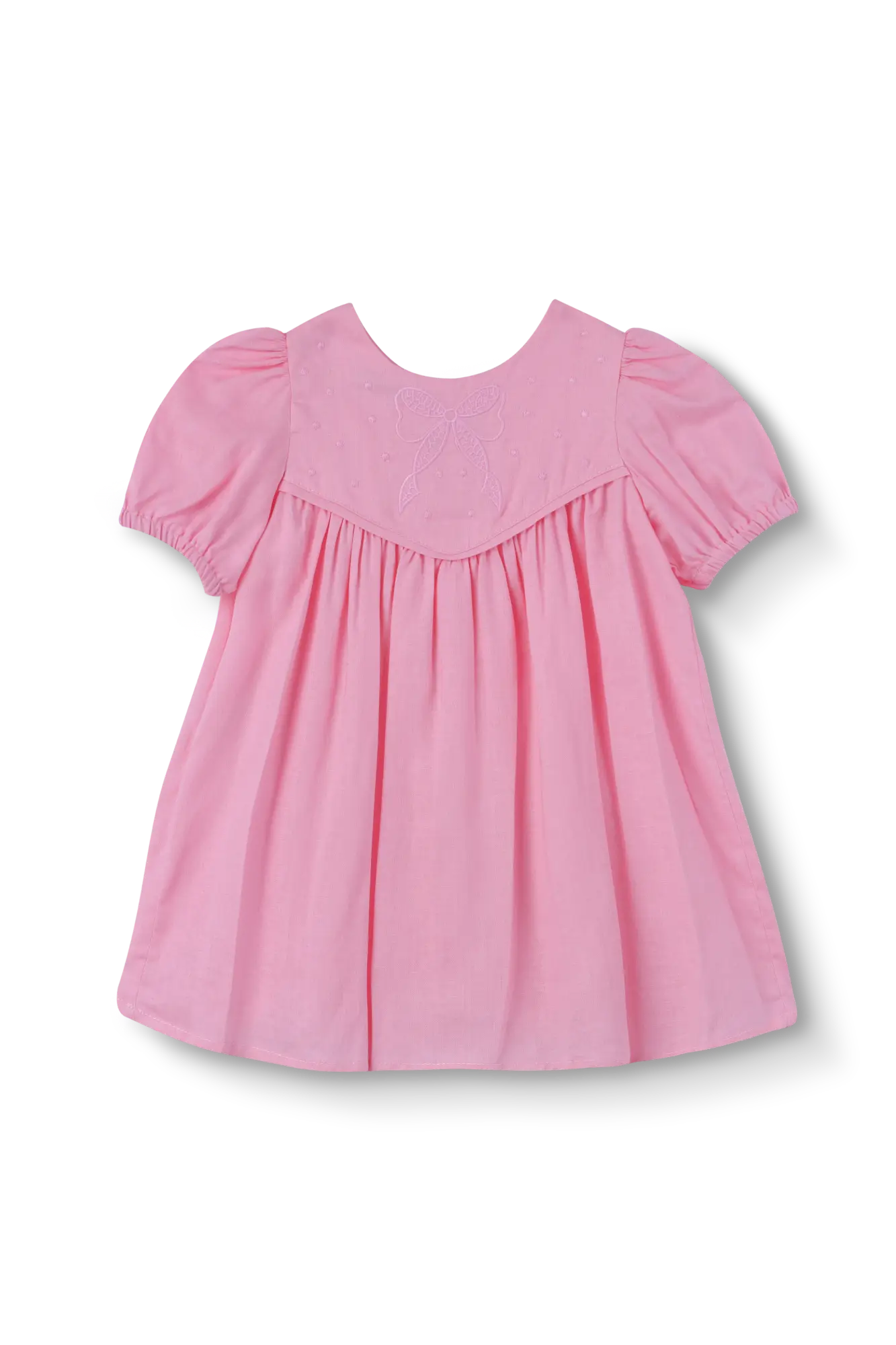 VESTIDO BEBÊ LAÇO BORDADO LINHO ROSA