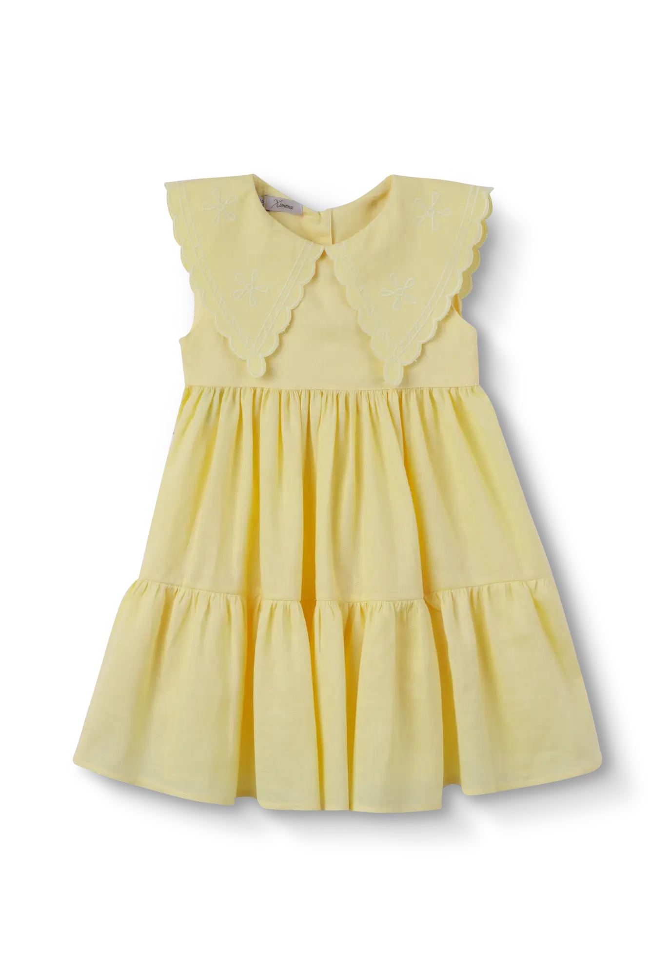 VESTIDO BEBÊ 3 MARIAS GOLA BORDADA LINHO AMARELO