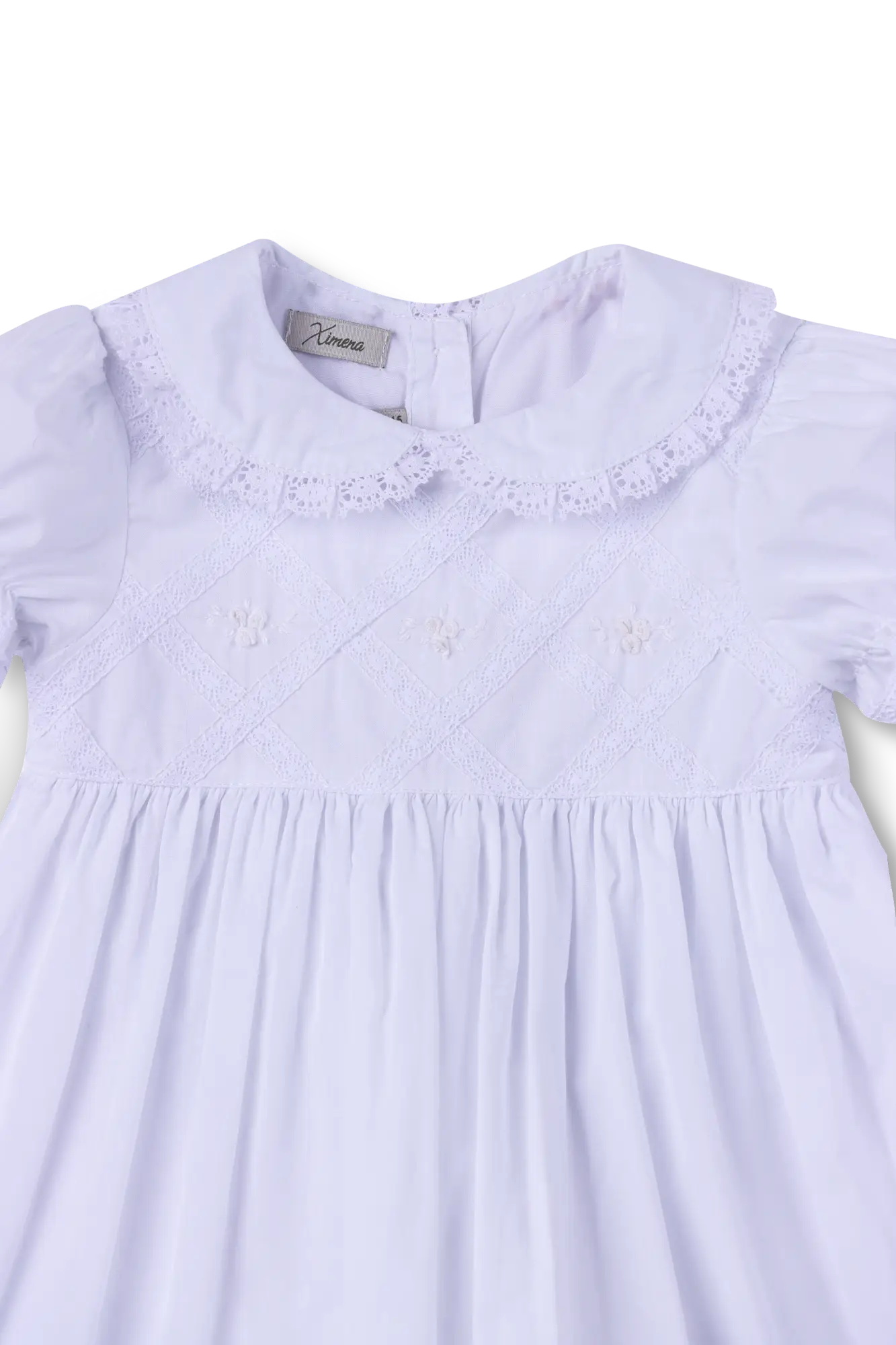 VESTIDO BEBÊ RENDAS CRUZADAS E ROCOCOS BRANCO - Image 2