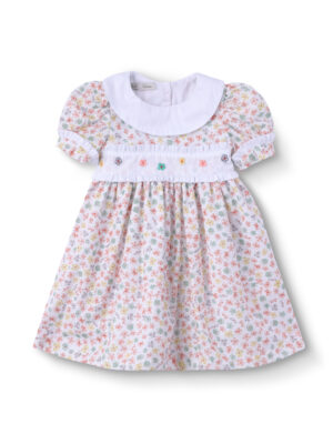 VESTIDO BEBÊ FLORAL PASTEL PALA BORDADA